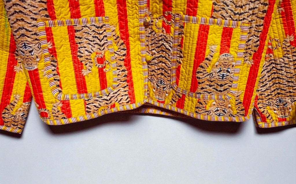 Tiger Hand Block Printed Cotton Quilted Women’s Jacket – Reversible Ethnic Winter Wear