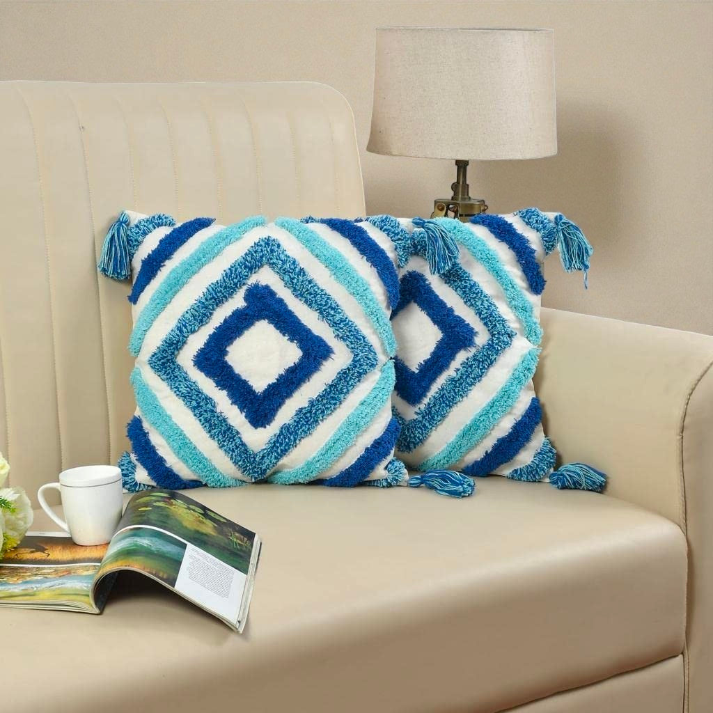 Handmade Cotton Embroidered Cushion Cover Artistic Home Accent Pack Of 1