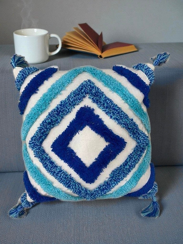 Handmade Cotton Embroidered Cushion Cover Artistic Home Accent Pack Of 1