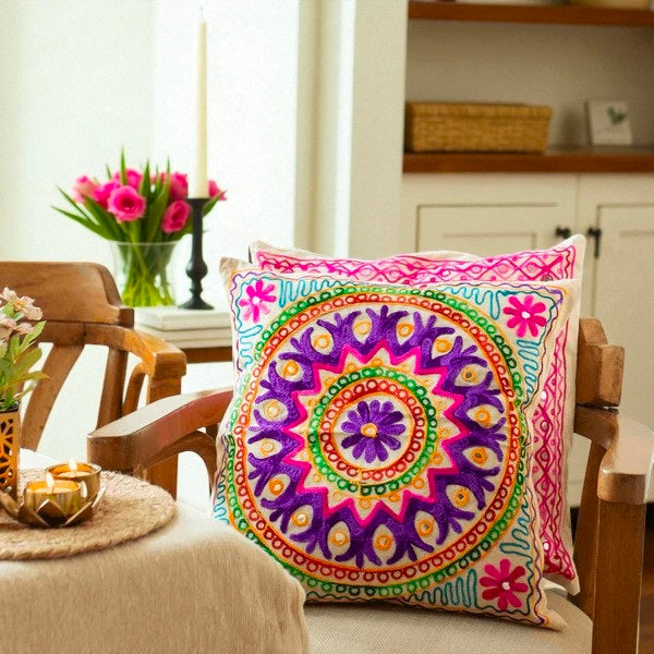 Handmade Embroidered Cotton Sofa Decorative Pillow Cover Suzani Cushion Cover