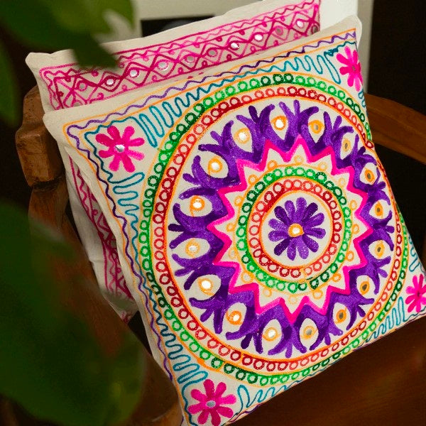 Handmade Embroidered Cotton Sofa Decorative Pillow Cover Suzani Cushion Cover