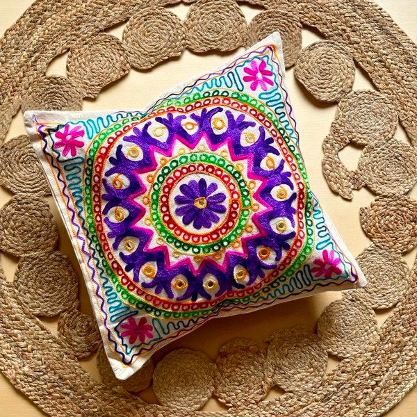 Handmade Embroidered Cotton Sofa Decorative Pillow Cover Suzani Cushion Cover