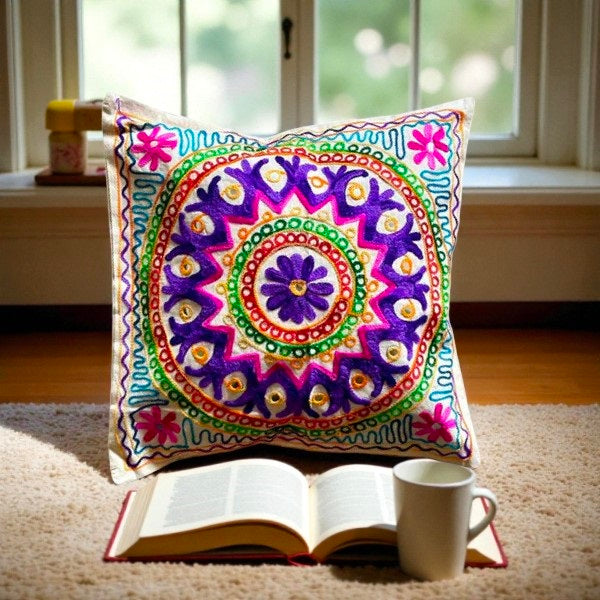 Handmade Embroidered Cotton Sofa Decorative Pillow Cover Suzani Cushion Cover