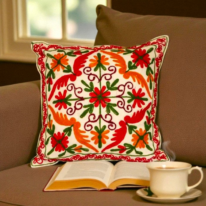 Embroidered Cotton Sofa Decorative Pillow Cover Suzani Cushion Cover