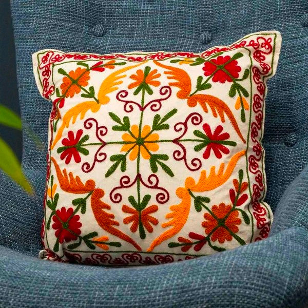 Embroidered Cotton Sofa Decorative Pillow Cover Suzani Cushion Cover