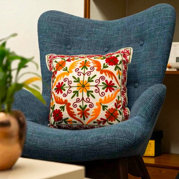 Embroidered Cotton Sofa Decorative Pillow Cover Suzani Cushion Cover