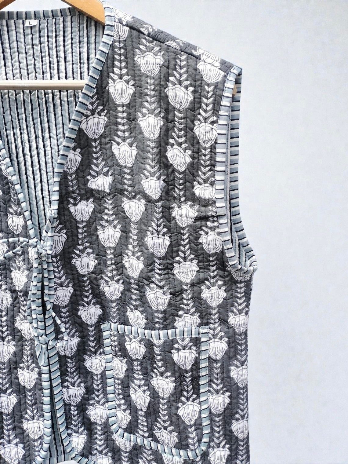 Handmade Cotton Quilted Jacket Indian Block Print Floral