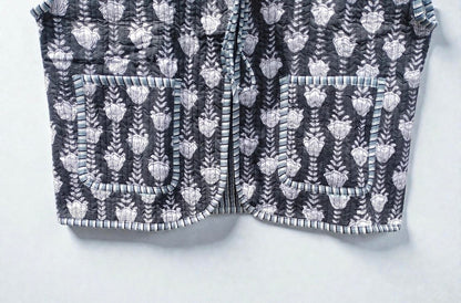 Handmade Cotton Quilted Jacket Indian Block Print Floral