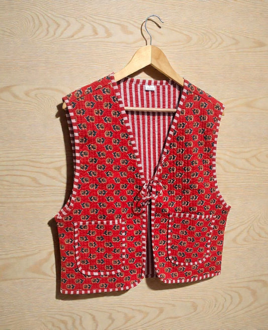Handmade Cotton Quilted Jacket Indian Block Print Floral Boho