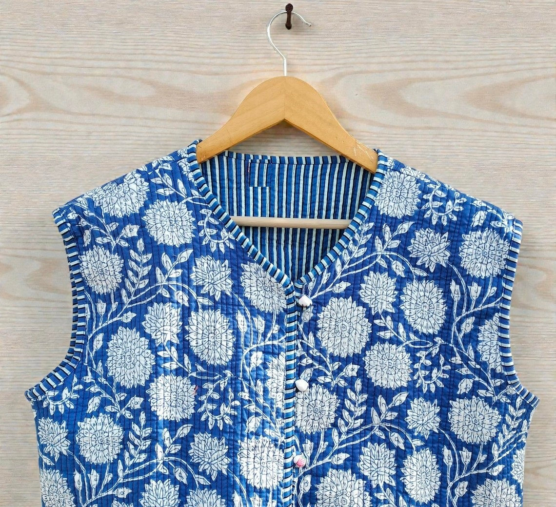 Handmade Indian Block Print Cotton Quilted Jacket