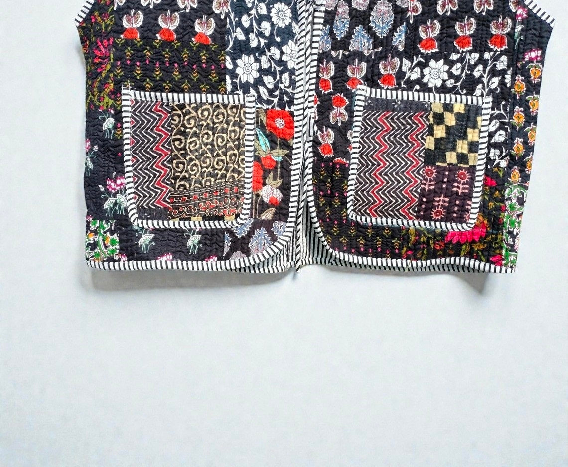 Handmade Indian Block Print Patchwork Cotton Quilted Jacket