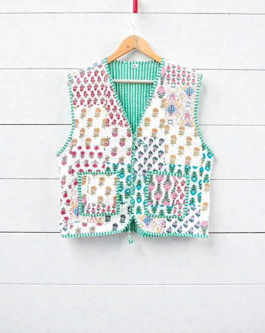 Handmade Patchwork Cotton Jacket Colorful Quilted Floral Print