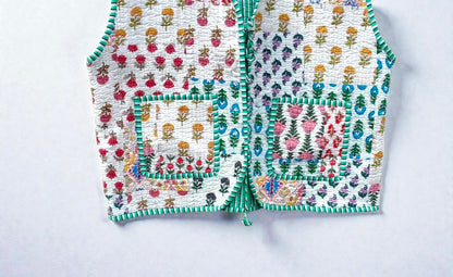 Handmade Patchwork Cotton Jacket Colorful Quilted Floral Print