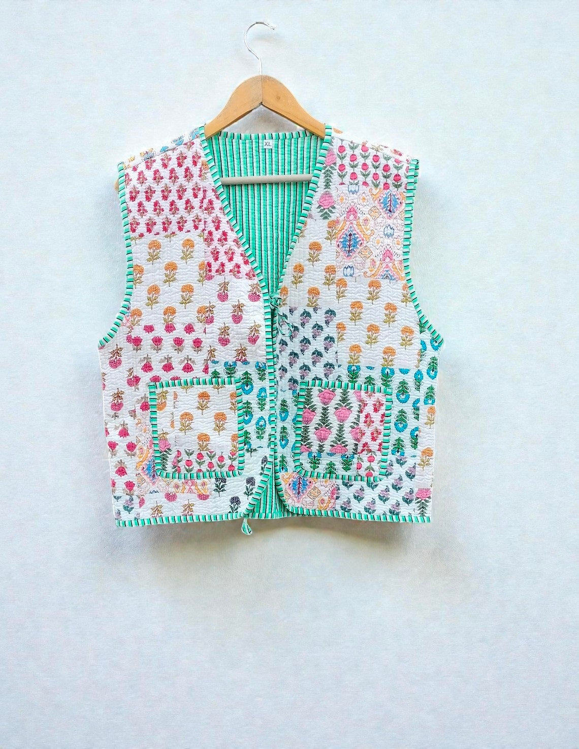 Handmade Patchwork Cotton Jacket Colorful Quilted Floral Print