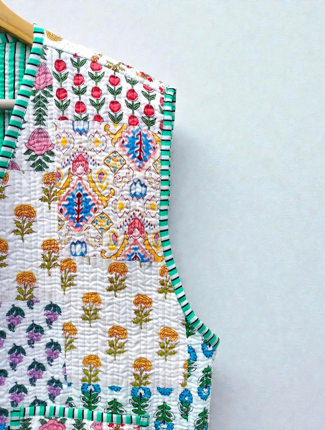 Handmade Patchwork Cotton Jacket Colorful Quilted Floral Print