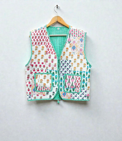 Handmade Patchwork Cotton Jacket Colorful Quilted Floral Print