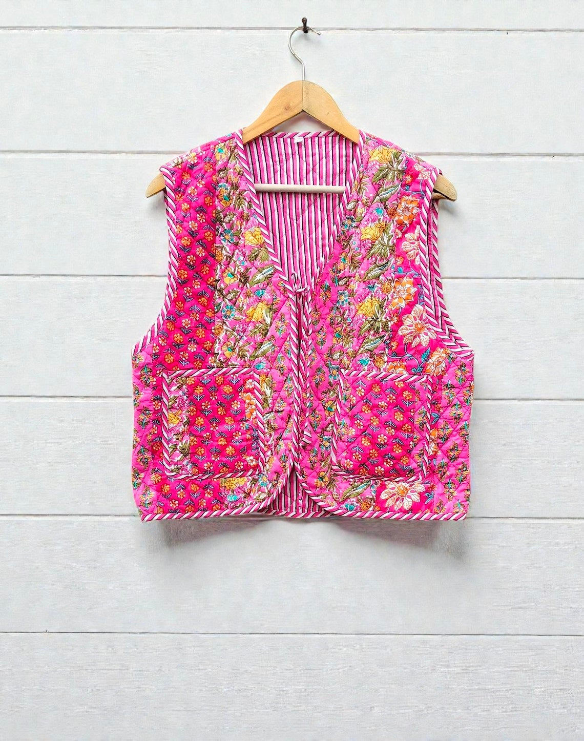 Handmade Patchwork Quilted Cotton Jacket Reversible Boho Coat
