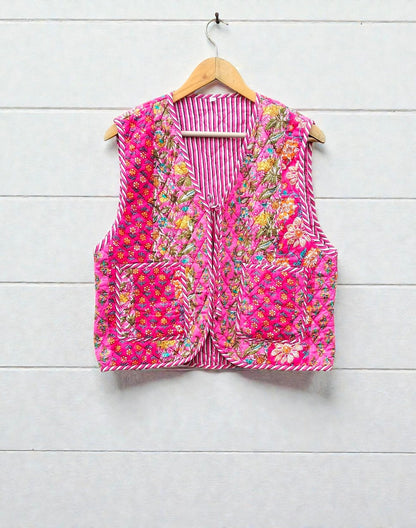 Handmade Patchwork Quilted Cotton Jacket Reversible Boho Coat