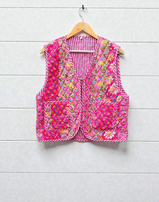 Handmade Patchwork Quilted Cotton Jacket Reversible Boho Coat