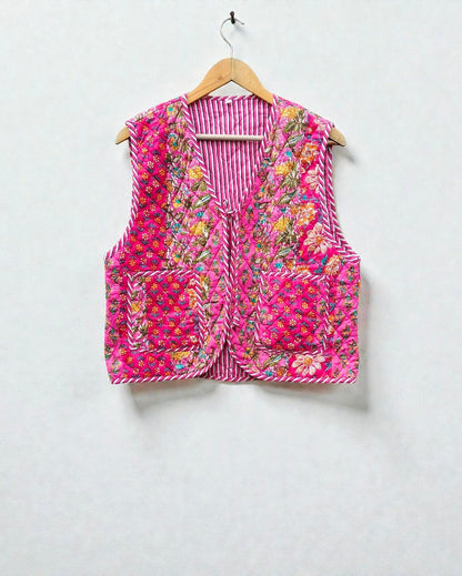 Handmade Patchwork Quilted Cotton Jacket Reversible Boho Coat