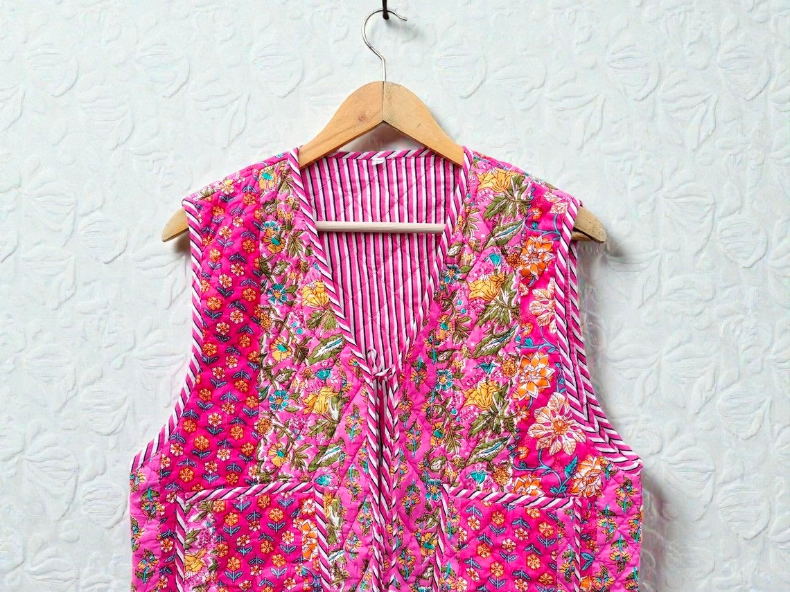 Handmade Patchwork Quilted Cotton Jacket Reversible Boho Coat