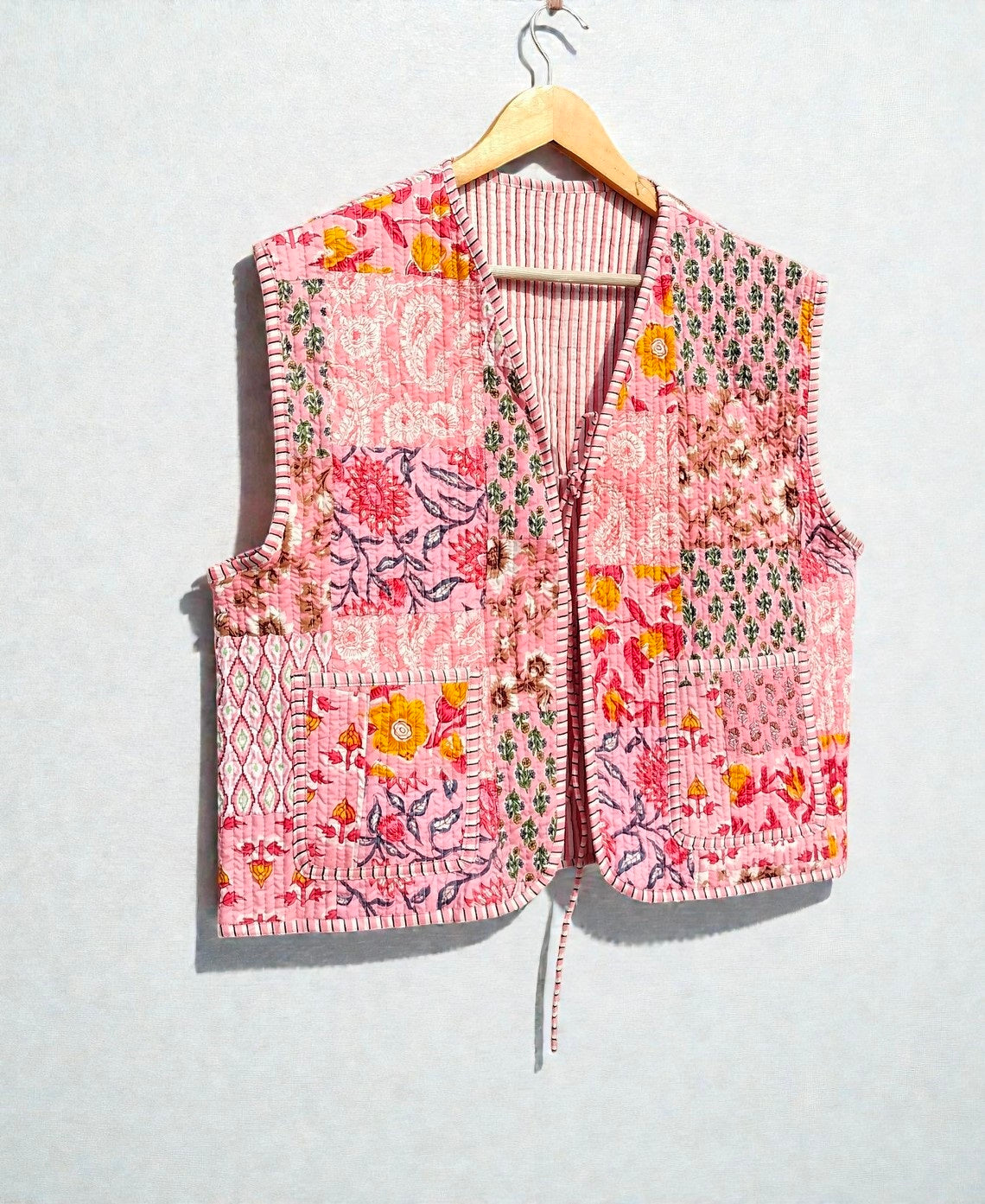 Handmade Patchwork Quilted Cotton Jacket Reversible Coat