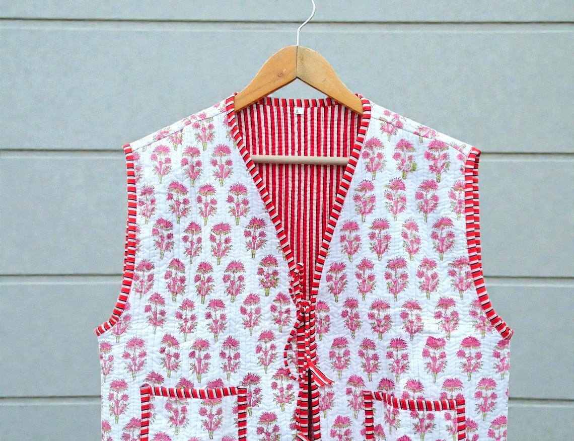 Handmade Quilted Cotton Jacket Reversible Coat