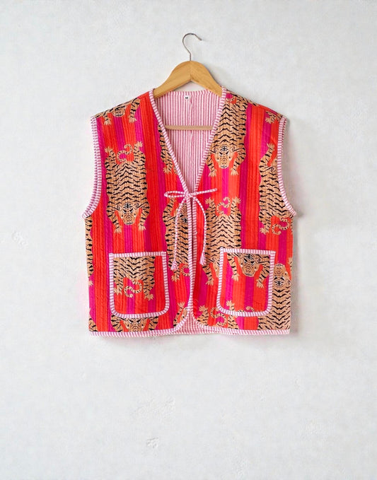 Hand Printed Cotton Quilted Women’s Jacket Reversible Ethnic Winter Wear