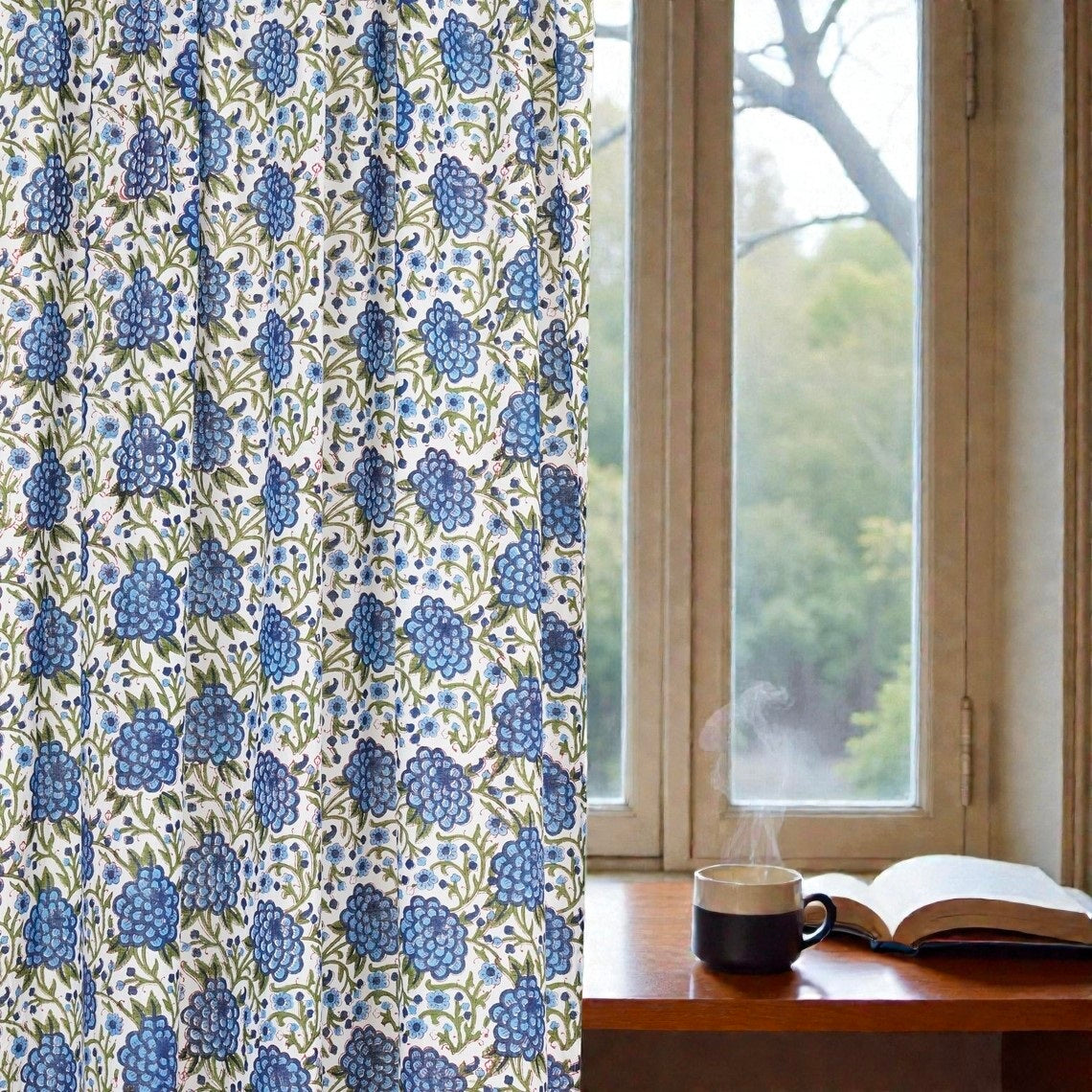 Set of 2 Cotton Block Printed Curtain Panels – Rustic Home Décor