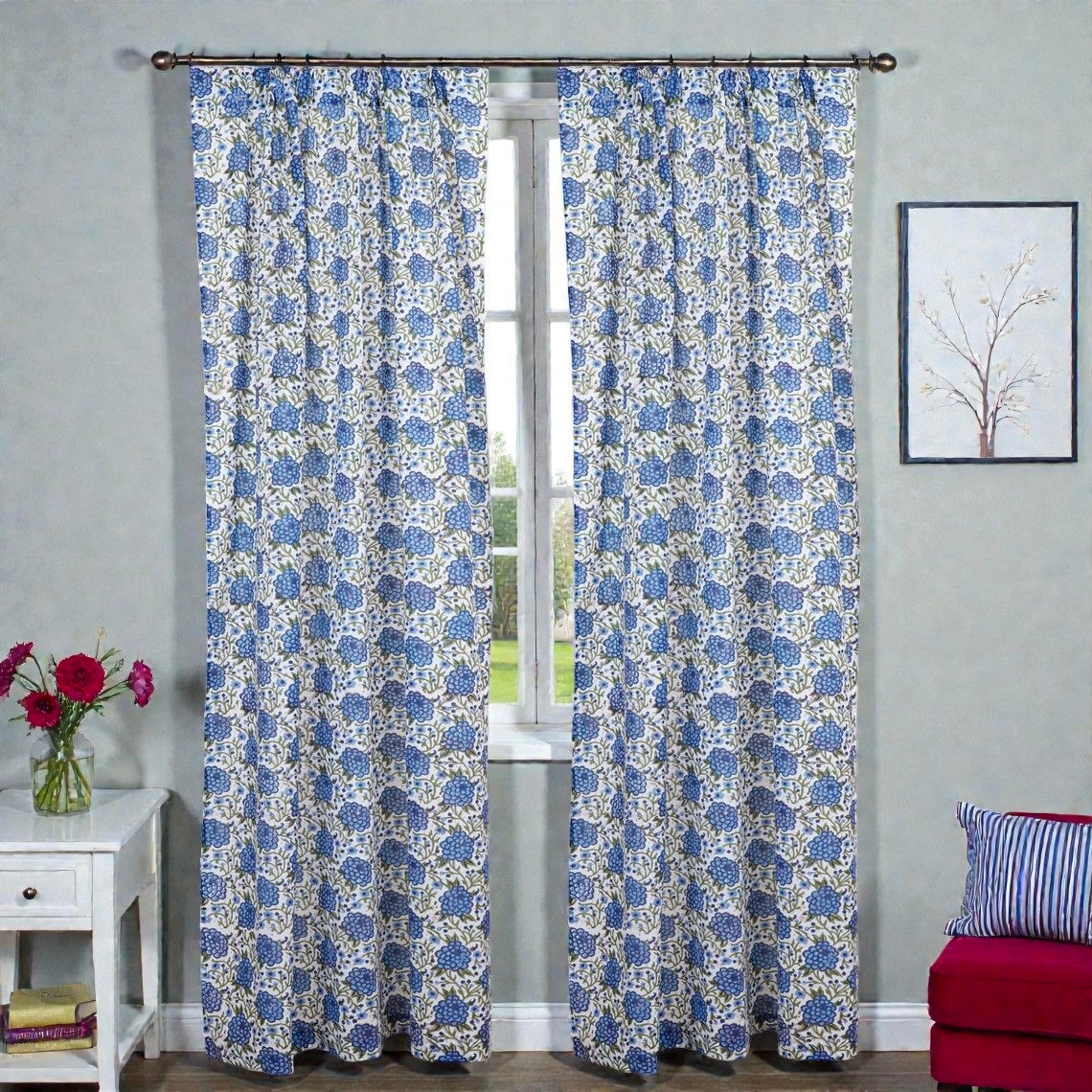 Set of 2 Cotton Block Printed Curtain Panels – Rustic Home Décor