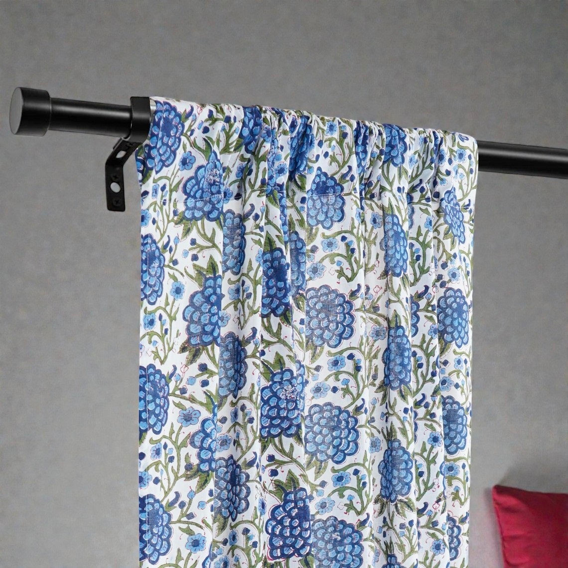 Set of 2 Cotton Block Printed Curtain Panels – Rustic Home Décor