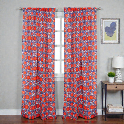 Vintage Floral Block Printed Cotton Curtains – Farmhouse Style