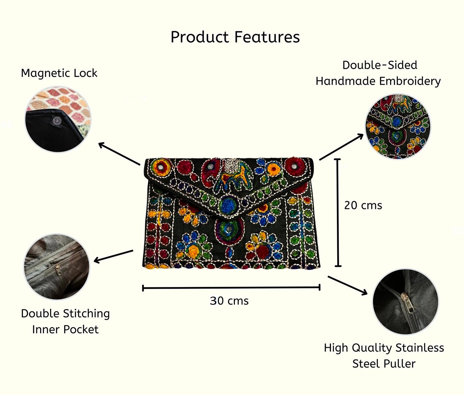 Cotton Clutch Bags Sling Bags Cross Body Bags for Women 30X20 Cm