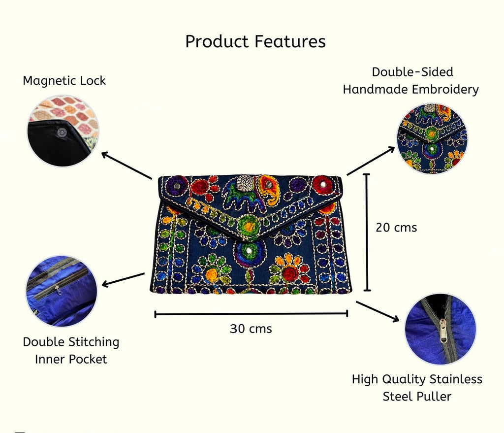 Indian Clutch Bags Sling Bags Cross Body Bags for Women Trendy Envelope Clutch 30X20 Cm