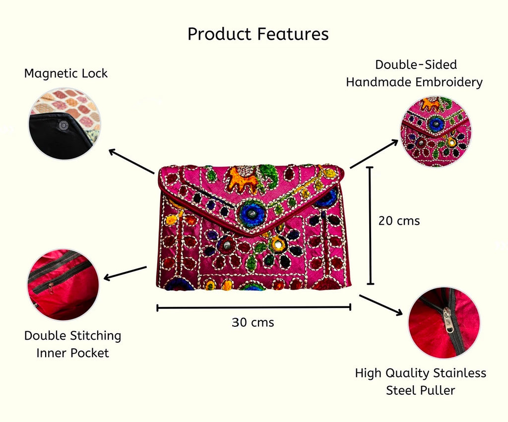 Indian Clutch Bags Sling Bags Cross Body Bags for Women 30X20 Cm