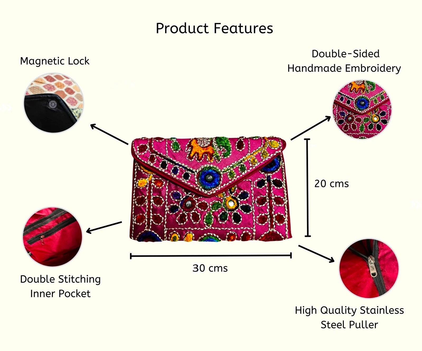 Indian Clutch Bags Sling Bags Cross Body Bags for Women 30X20 Cm