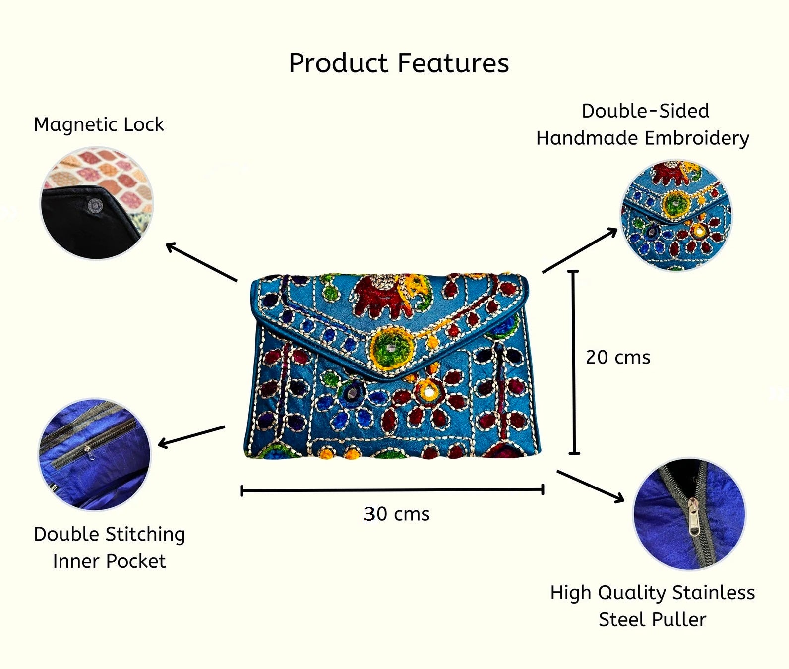 Clutch Bags Sling Bags Cross Body Bags for Women 30X20 Cm Indian Handmade