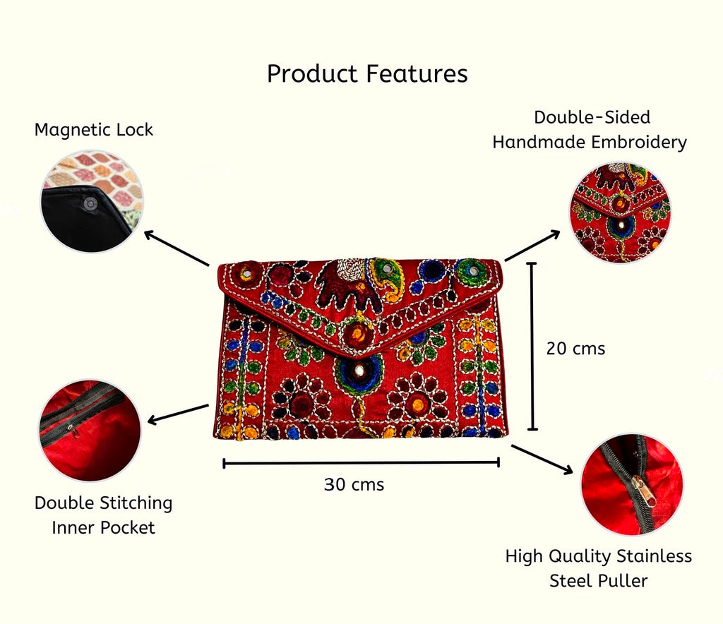 Handmade Clutch Bags Sling Bags Cross Body Bags for Women 30X20 Cm