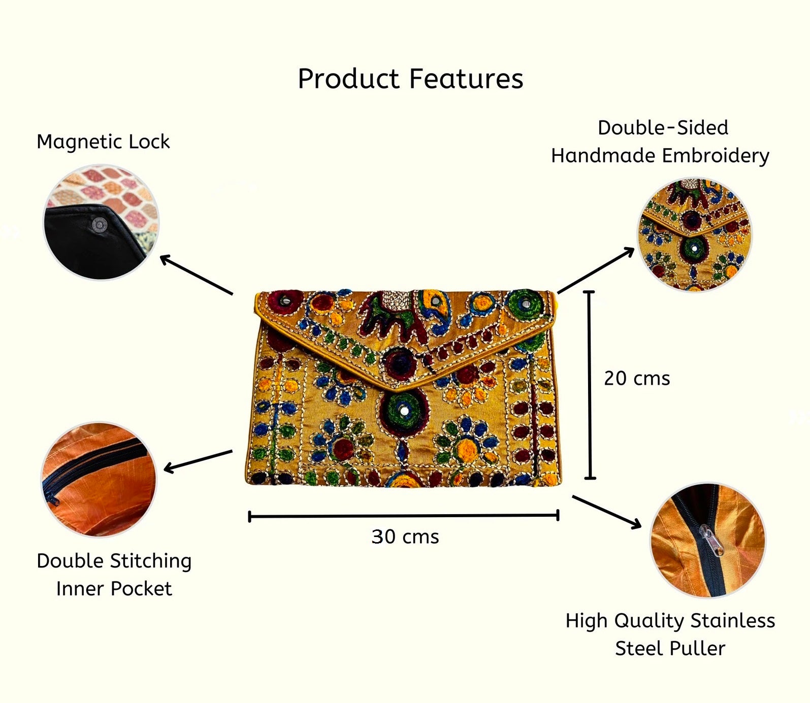 Indian Handmade Clutch Bags Cross Body Bags for Women 30X20 Cm