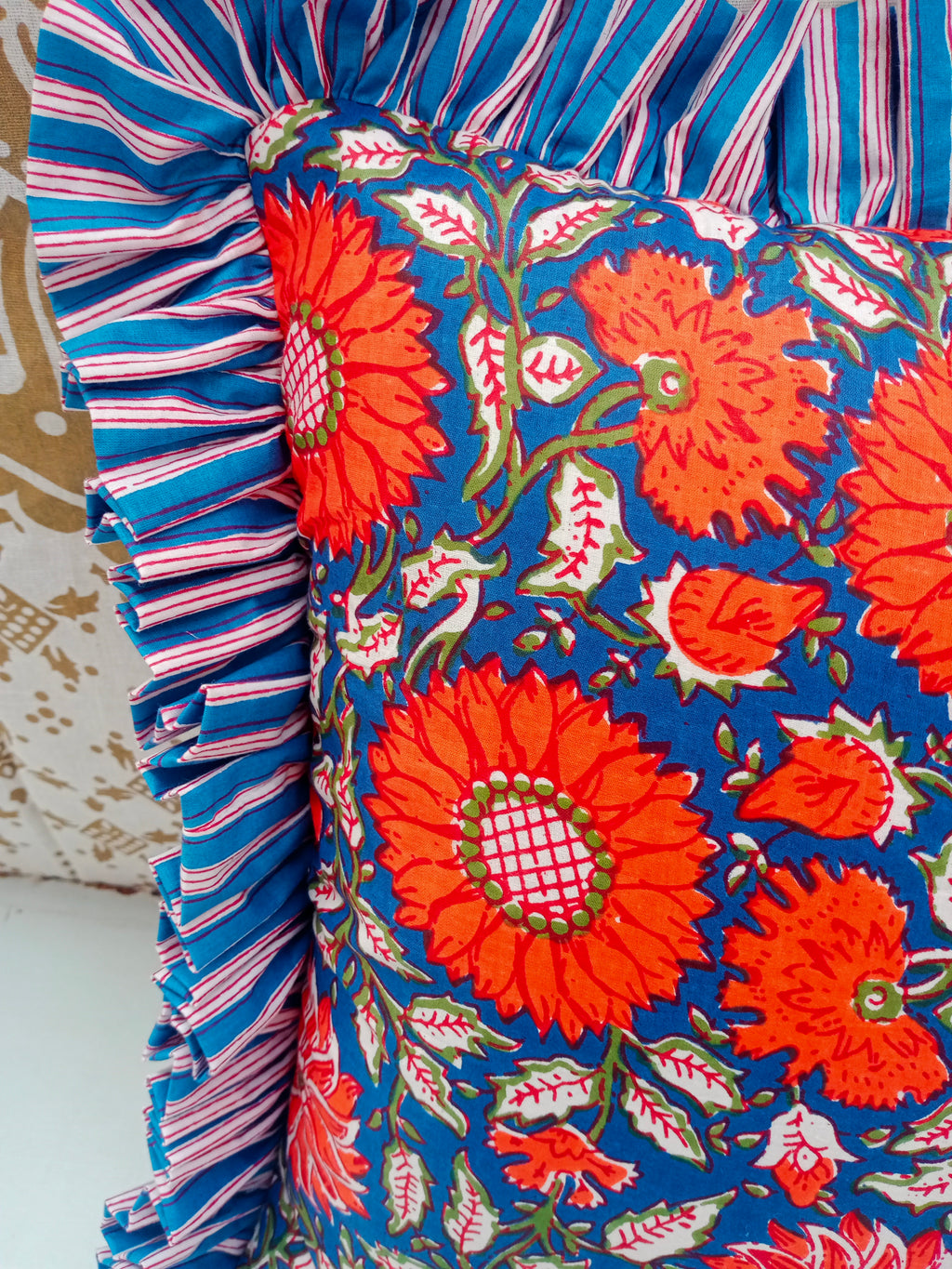 Hand Block Print Cotton Cushion Covers Cotton Sofa Decorative Cushion Pillow Cover Cushion Case 16" X 16" Inch