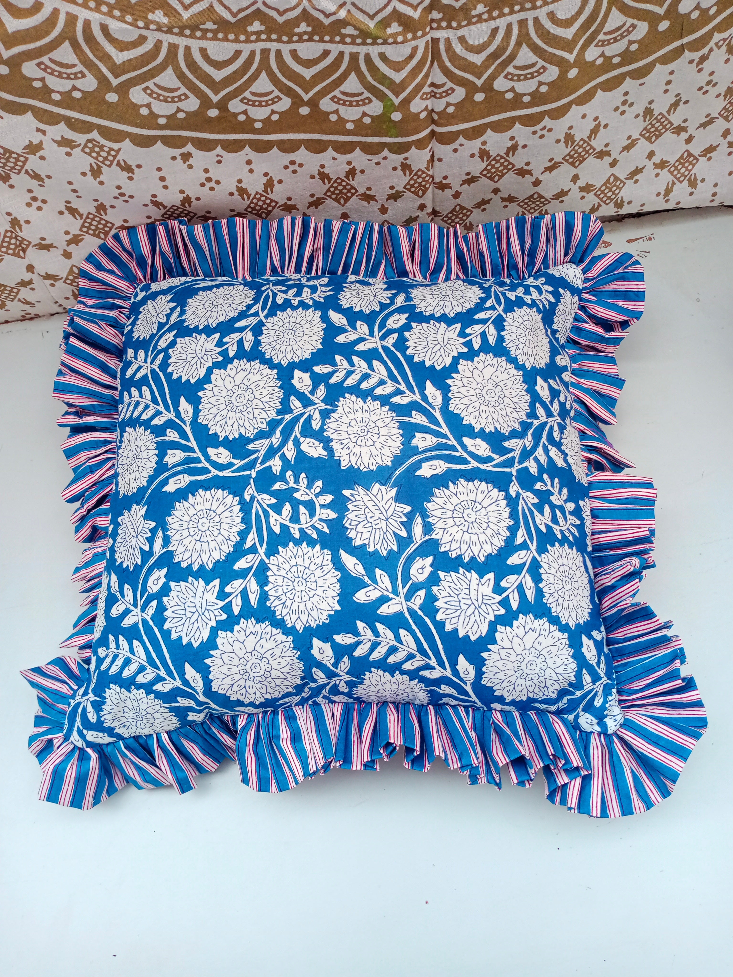 Indian Hand Block Cotton Pillow Cover 16x16 Inch Pillow Cover Cushion Covers