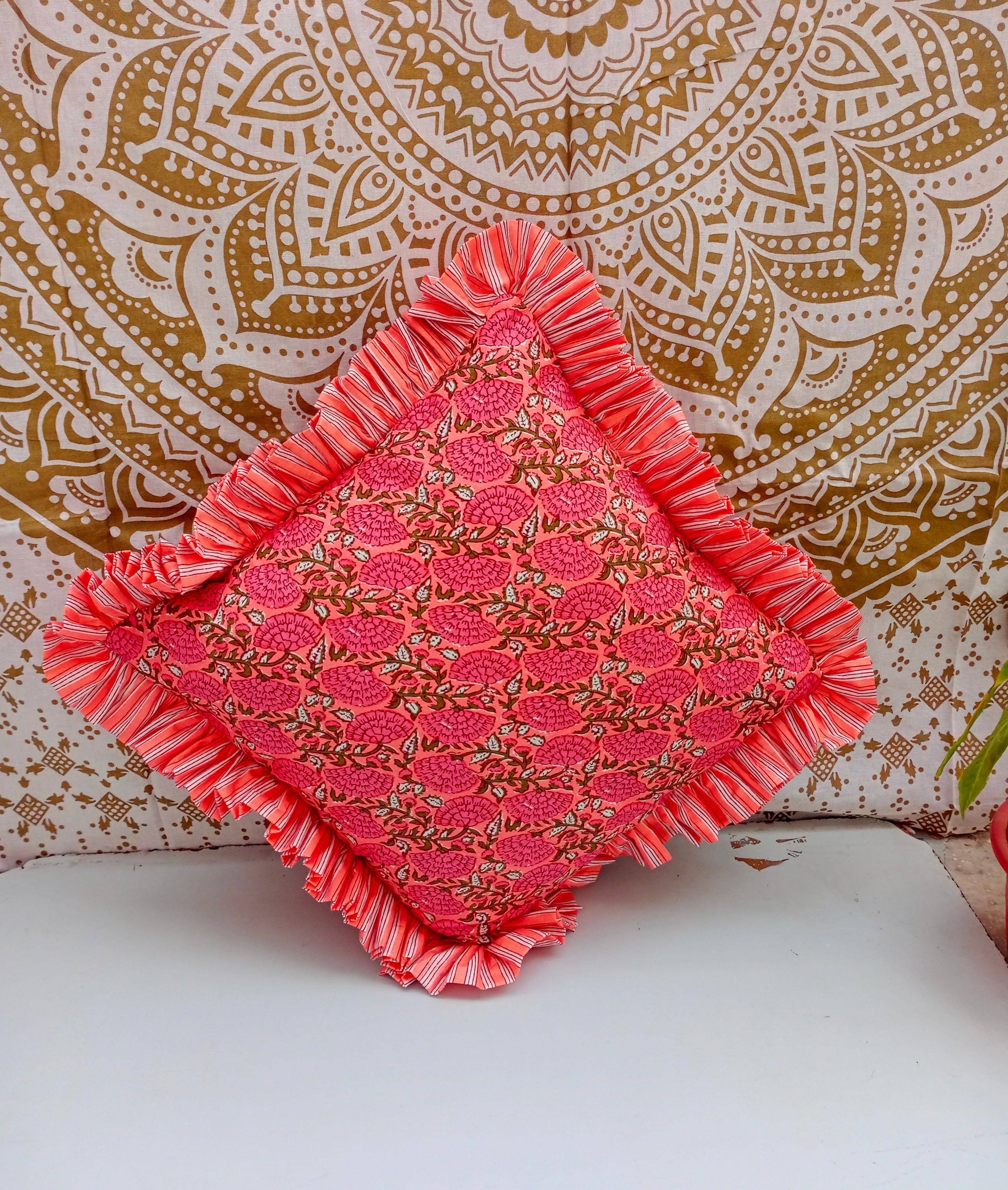 Indian Hand Block Cotton Cushion Cover Cotton Sofa Decorative Cushion Pillow Cover Cushion Case 16" X 16" Inch