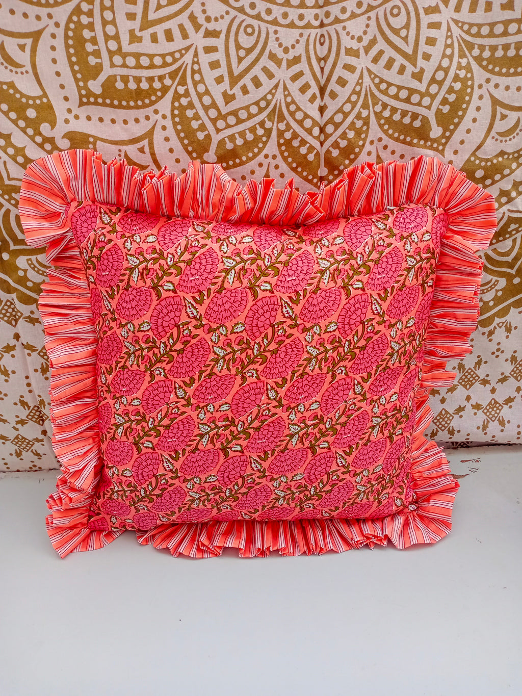 Indian Hand Block Cotton Cushion Cover Cotton Sofa Decorative Cushion Pillow Cover Cushion Case 16" X 16" Inch