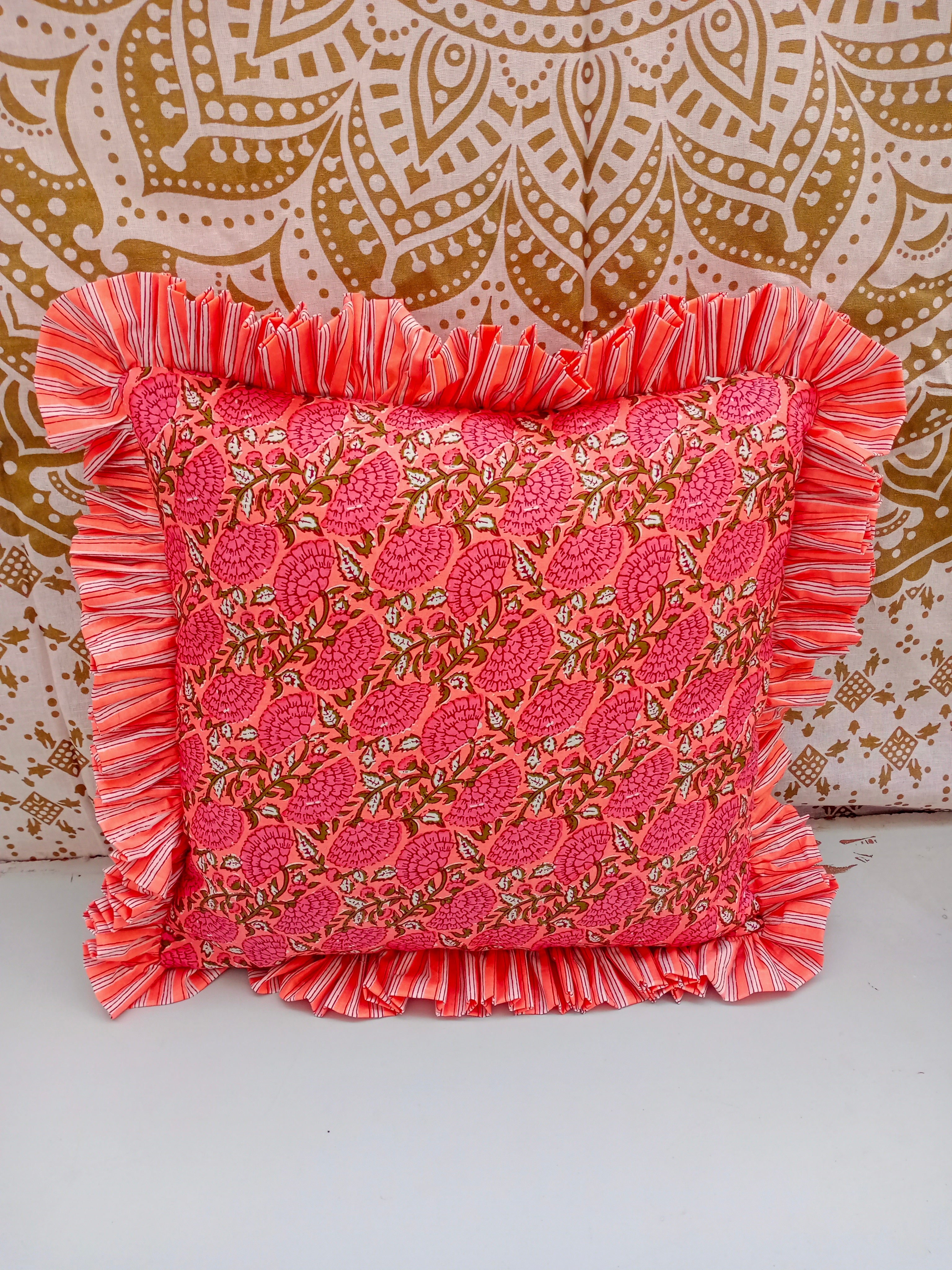 Indian Hand Block Cotton Cushion Cover Cotton Sofa Decorative Cushion Pillow Cover Cushion Case 16" X 16" Inch