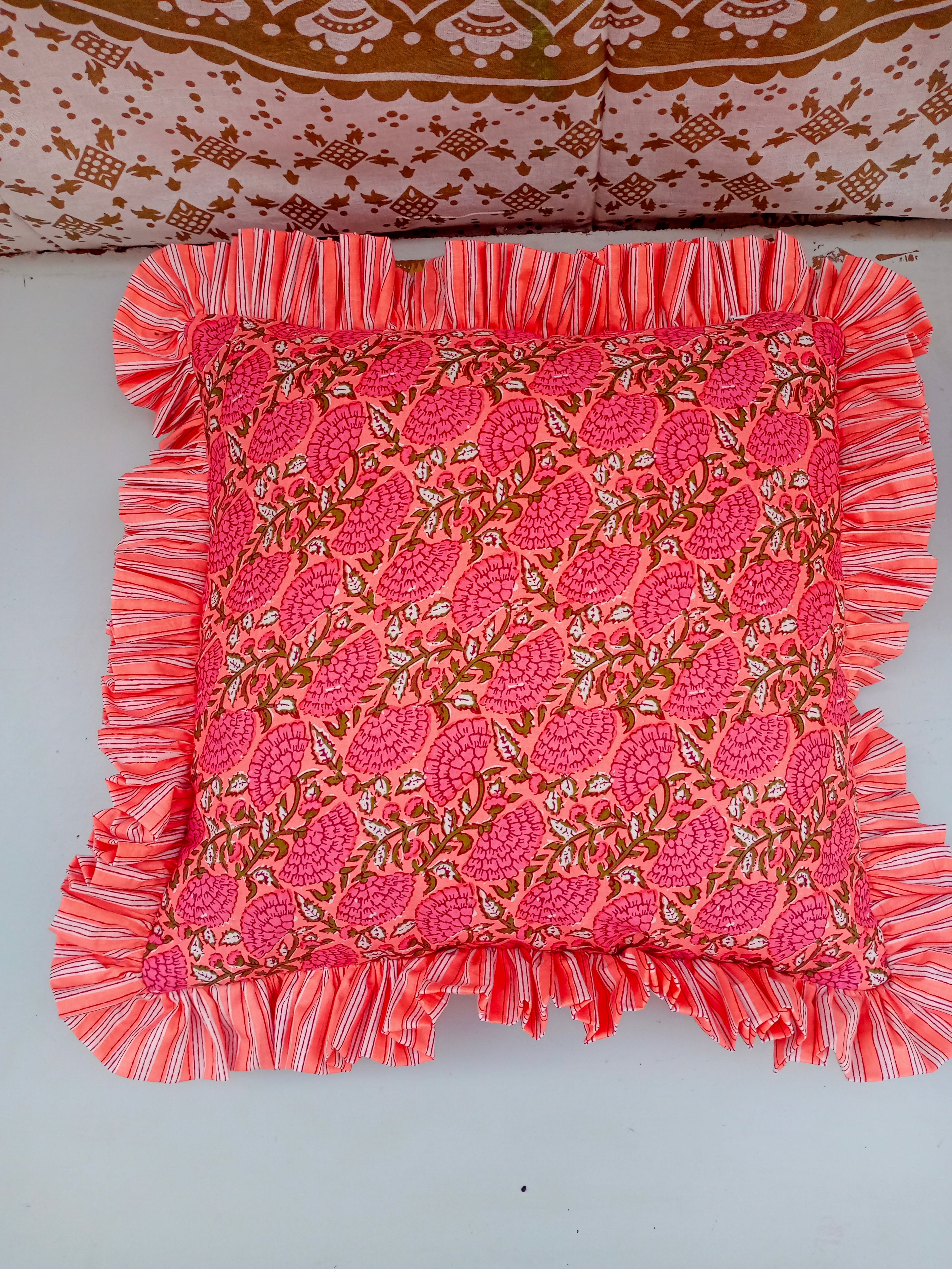 Indian Hand Block Cotton Cushion Cover Cotton Sofa Decorative Cushion Pillow Cover Cushion Case 16" X 16" Inch