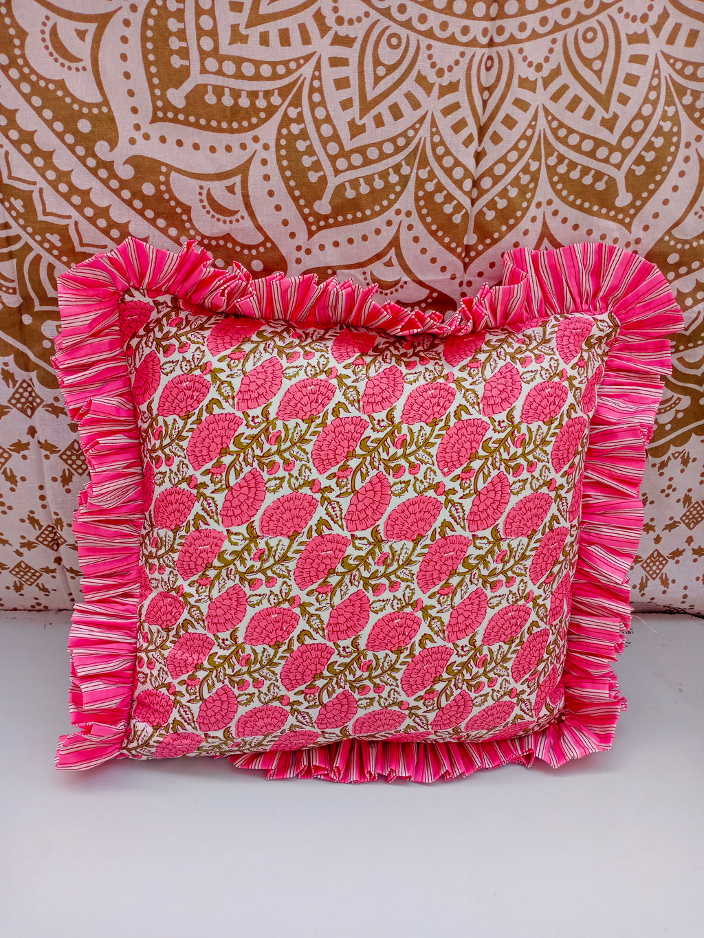 Indian Hand Block Cotton Handmade Cushion Cover Cotton Sofa Decorative Cushion Pillow Cover Cushion Case 16" X 16" Inch
