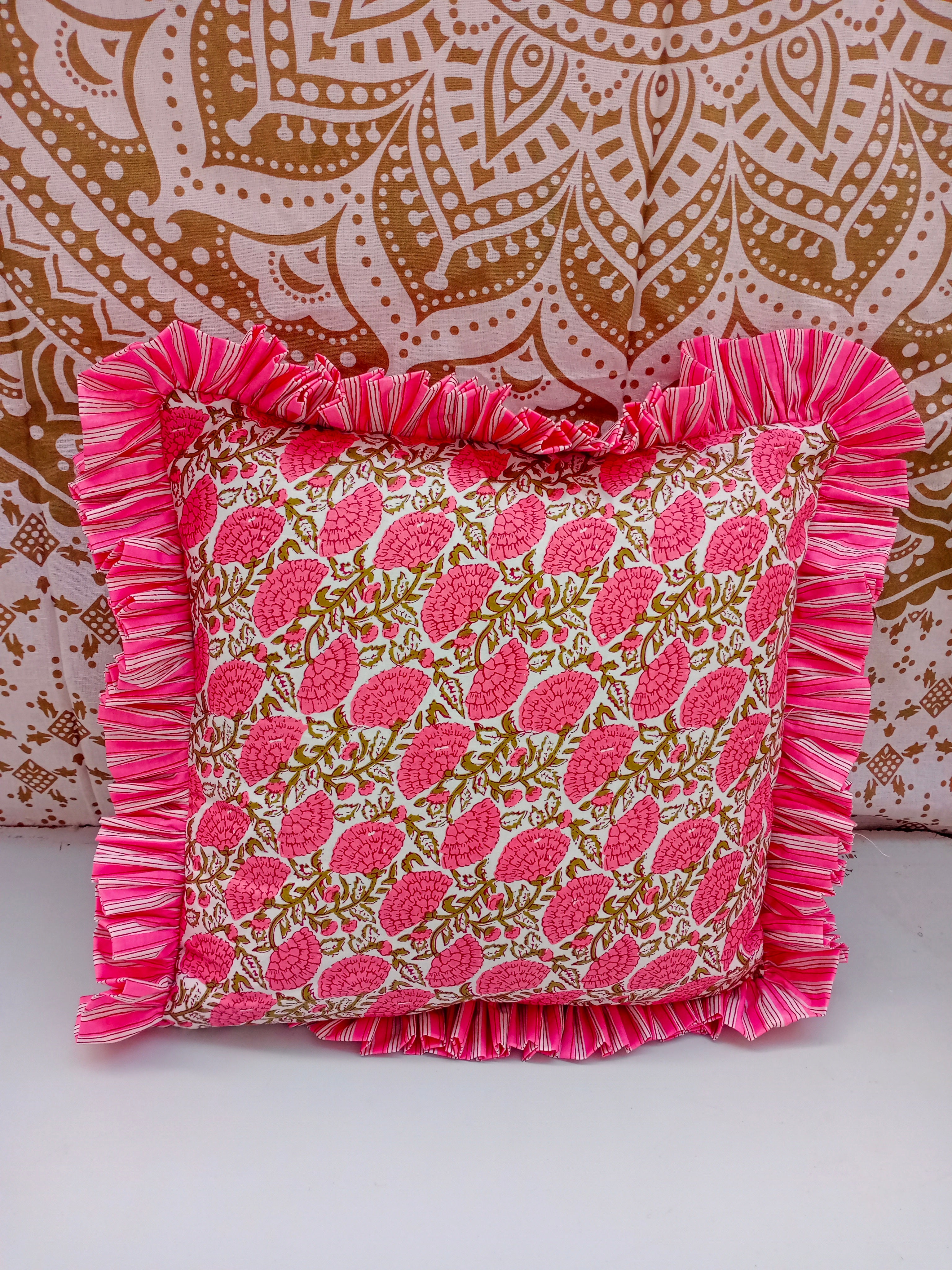 Indian Hand Block Cotton Handmade Cushion Cover Cotton Sofa Decorative Cushion Pillow Cover Cushion Case 16" X 16" Inch