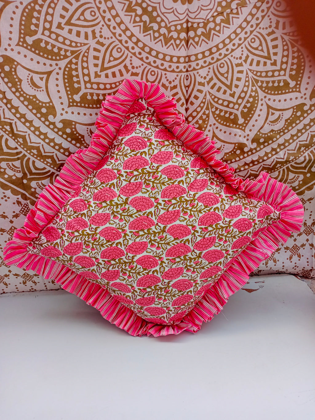 Indian Hand Block Cotton Handmade Cushion Cover Cotton Sofa Decorative Cushion Pillow Cover Cushion Case 16" X 16" Inch