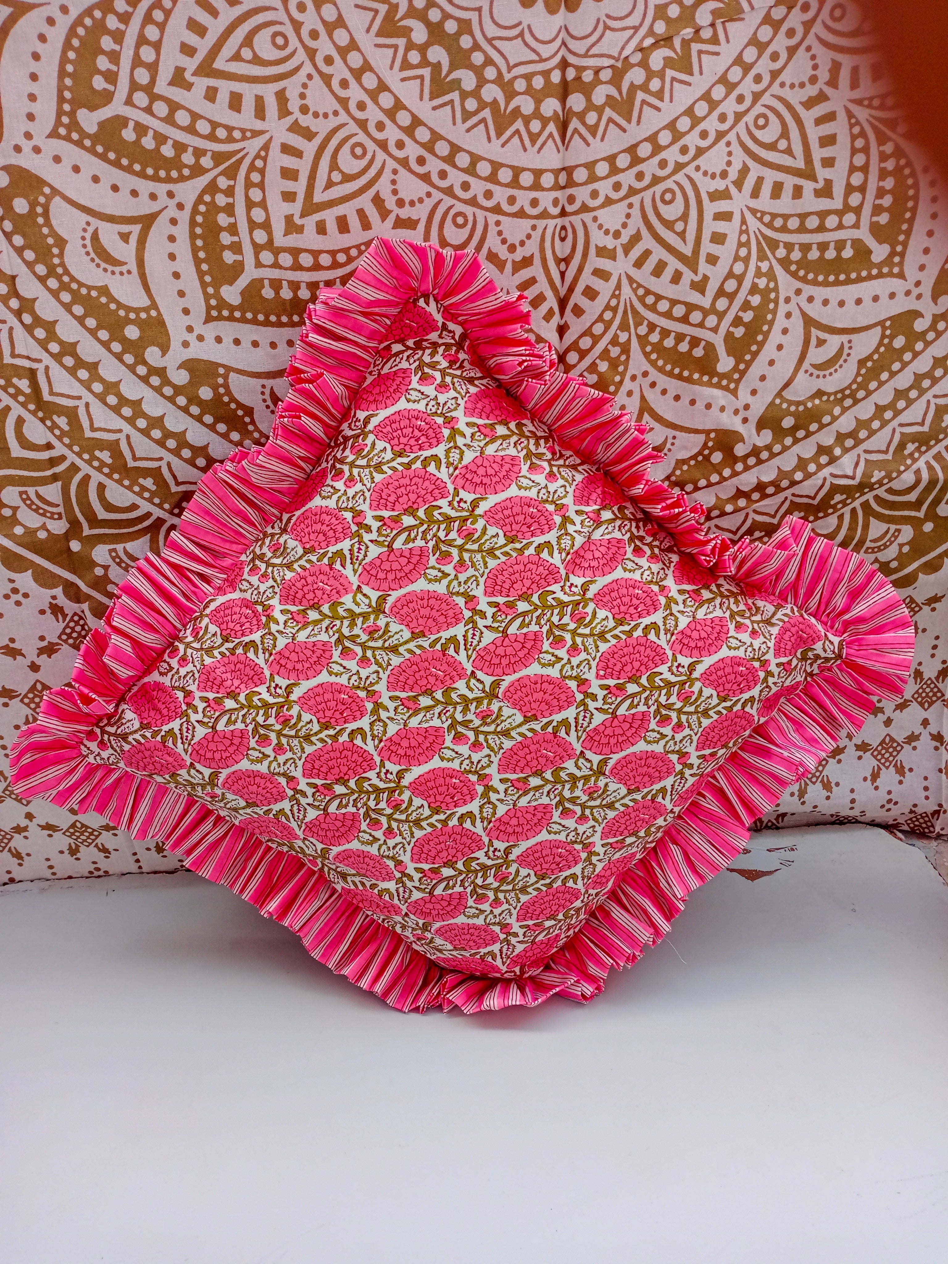 Indian Hand Block Cotton Handmade Cushion Cover Cotton Sofa Decorative Cushion Pillow Cover Cushion Case 16" X 16" Inch