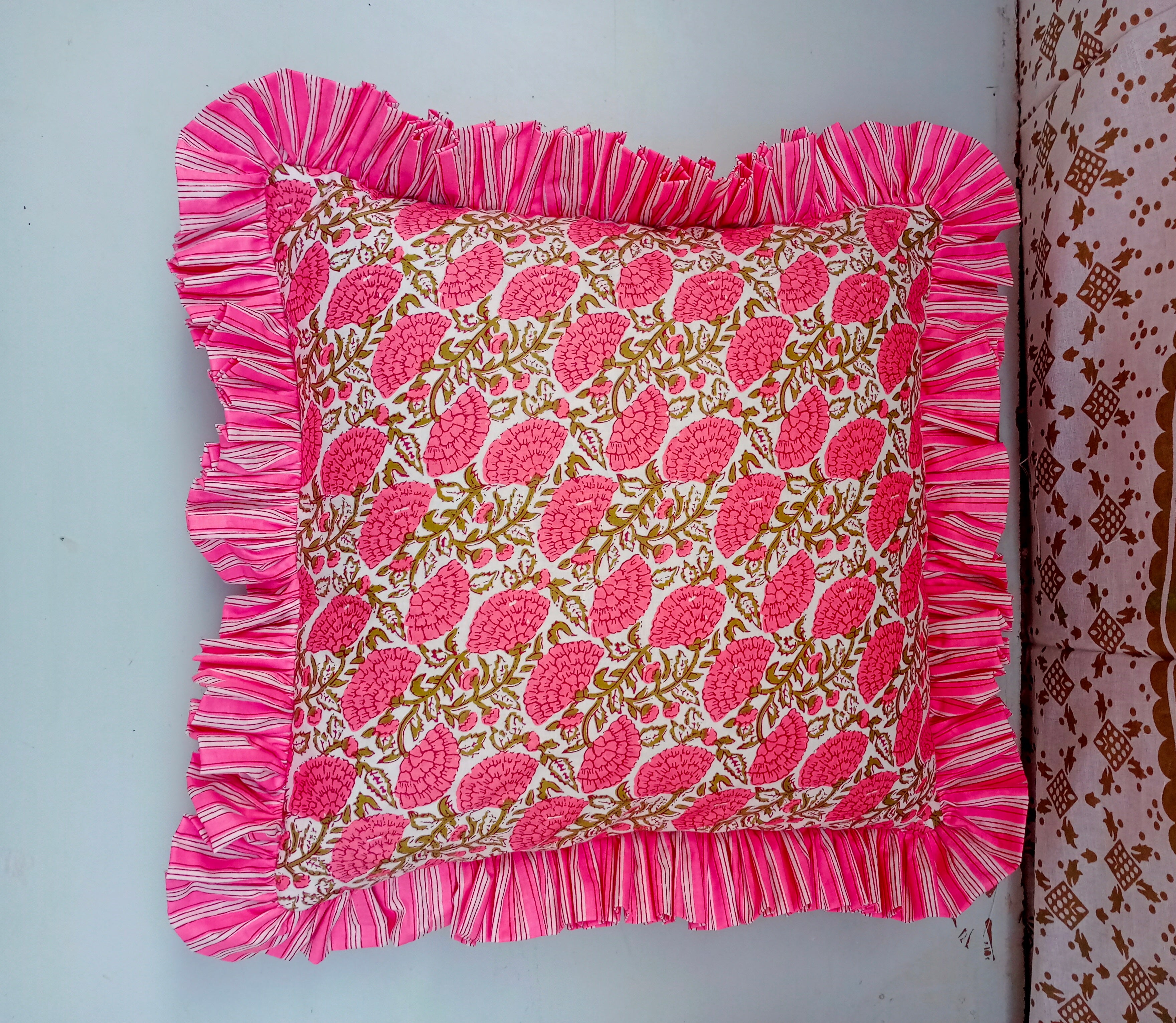 Indian Hand Block Cotton Handmade Cushion Cover Cotton Sofa Decorative Cushion Pillow Cover Cushion Case 16" X 16" Inch